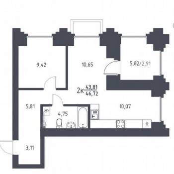 Продается 2-х комнатная квартира, 44,9 м²