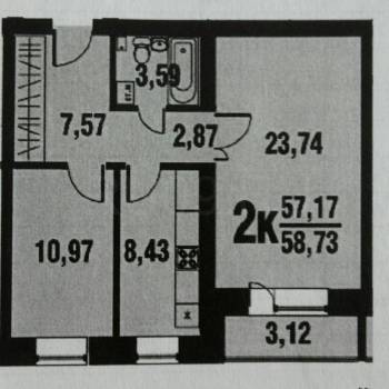 Продается 2-х комнатная квартира, 58 м²