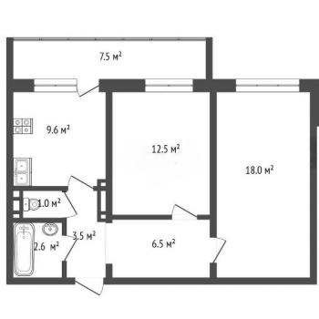 Продается 2-х комнатная квартира, 52,6 м²