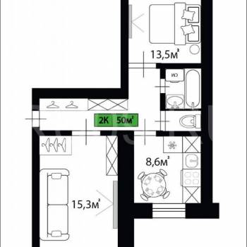 Продается 2-х комнатная квартира, 48 м²