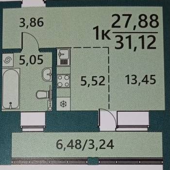 Продается 1-комнатная квартира, 31,1 м²