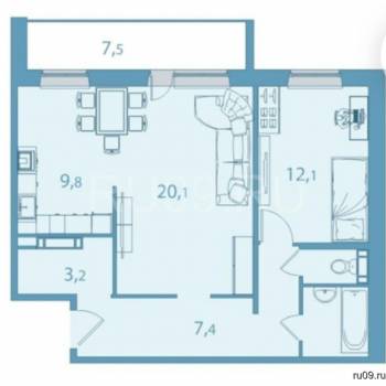 Сдается 2-х комнатная квартира, 60 м²