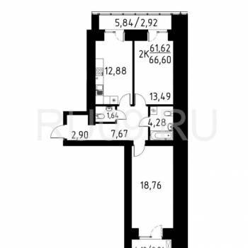 Продается 2-х комнатная квартира, 66 м²