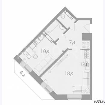 Сдается 1-комнатная квартира, 41 м²