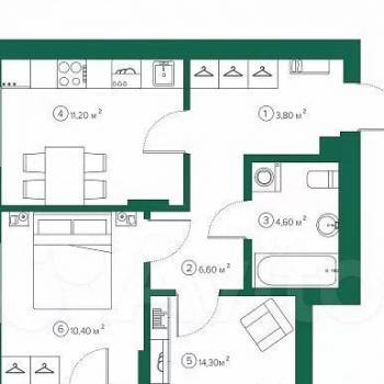 Продается 2-х комнатная квартира, 53,4 м²