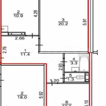 Продается 2-х комнатная квартира, 59,6 м²