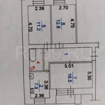Продается 3-х комнатная квартира, 62 м²