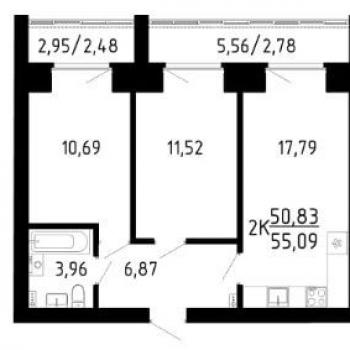 Продается 2-х комнатная квартира, 55,1 м²