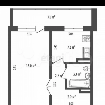 Продается 1-комнатная квартира, 34,7 м²