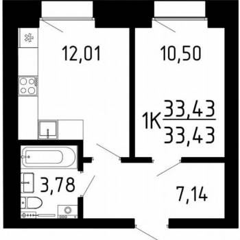 Сдается 1-комнатная квартира, 33,4 м²
