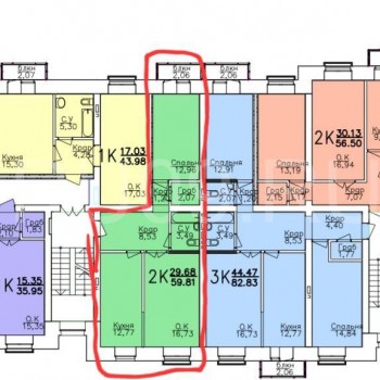 Продается 2-х комнатная квартира, 59 м²