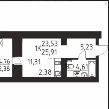 Продается 1-комнатная квартира, 23,7 м²