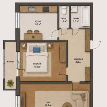 Сдается 2-х комнатная квартира, 53,6 м²