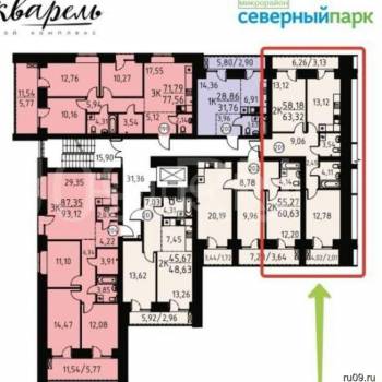 Продается 2-х комнатная квартира, 63 м²