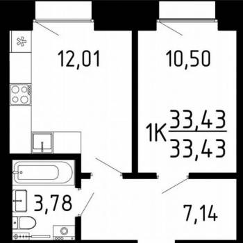 Сдается 1-комнатная квартира, 33,4 м²