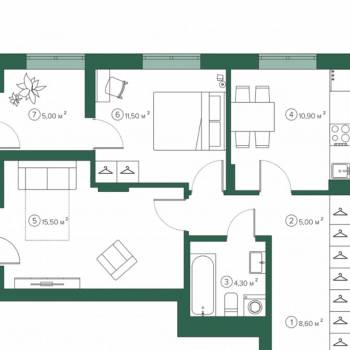 Продается 2-х комнатная квартира, 57,9 м²