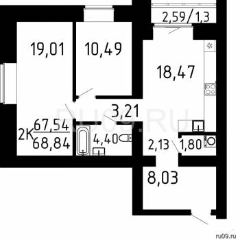 Продается 2-х комнатная квартира, 68 м²