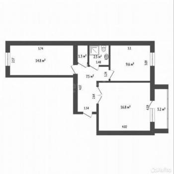 Продается 2-х комнатная квартира, 52,5 м²