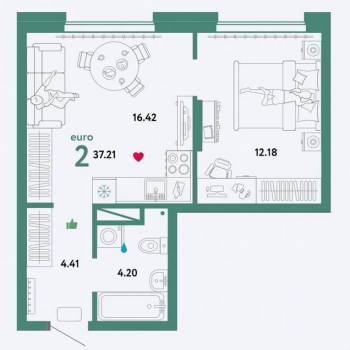 Продается 1-комнатная квартира, 37,2 м²
