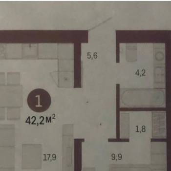 Продается 1-комнатная квартира, 42,2 м²