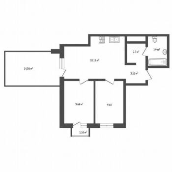 Продается 2-х комнатная квартира, 62,5 м²