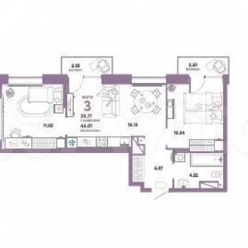 Продается 3-х комнатная квартира, 50,7 м²