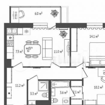Продается 2-х комнатная квартира, 63,9 м²