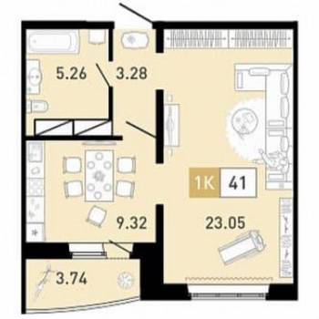 Продается 1-комнатная квартира, 41 м²