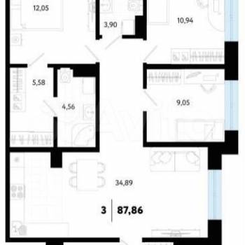 Продается Многокомнатная квартира, 87,9 м²