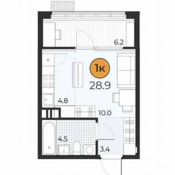 Продается 1-комнатная квартира, 28,9 м²