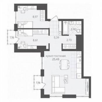 Продается 2-х комнатная квартира, 57 м²