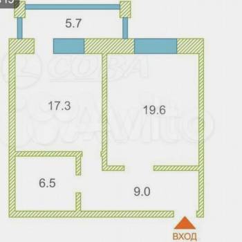 Продается 1-комнатная квартира, 52,4 м²