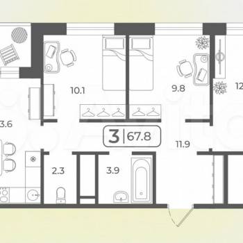 Продается 3-х комнатная квартира, 68,1 м²