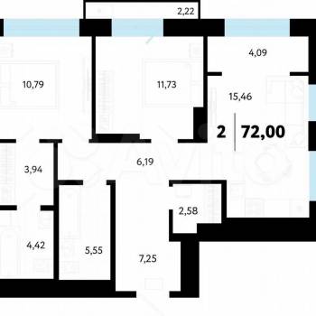 Продается 2-х комнатная квартира, 72 м²
