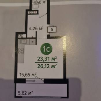 Продается 1-комнатная квартира, 26,02 м²