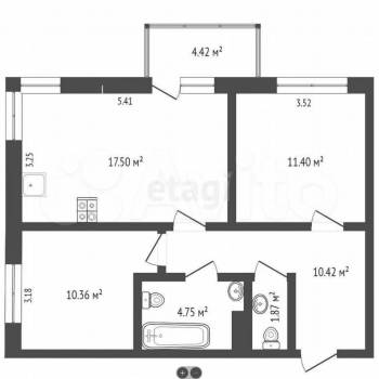 Продается 2-х комнатная квартира, 57,7 м²