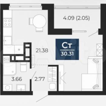 Продается 1-комнатная квартира, 30,3 м²