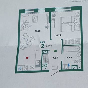 Продается 1-комнатная квартира, 37,46 м²