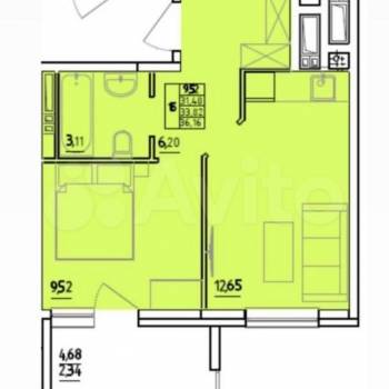 Продается 1-комнатная квартира, 34 м²