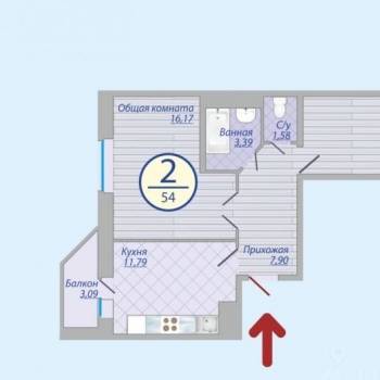 Продается 2-х комнатная квартира, 55 м²