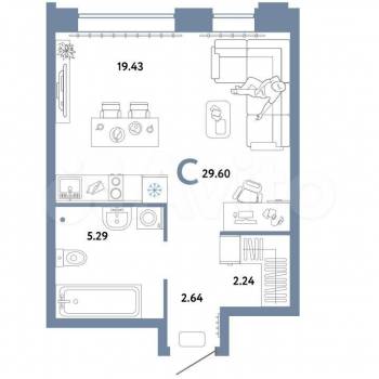 Продается 1-комнатная квартира, 29 м²