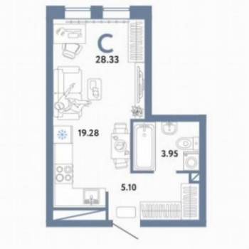 Сдается 1-комнатная квартира, 28,3 м²