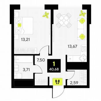 Сдается 1-комнатная квартира, 40 м²