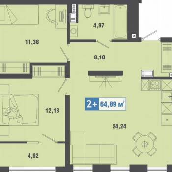 Продается 2-х комнатная квартира, 65 м²