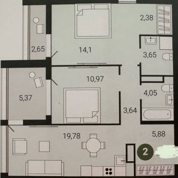 Продается 2-х комнатная квартира, 63,5 м²