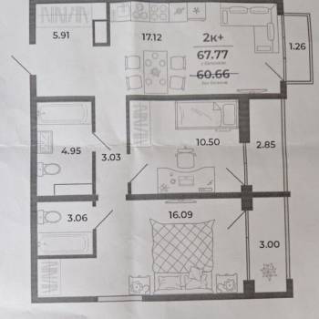 Продается 2-х комнатная квартира, 60 м²