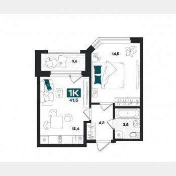 Продается 1-комнатная квартира, 41,5 м²