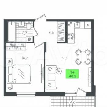 Сдается 1-комнатная квартира, 43,6 м²