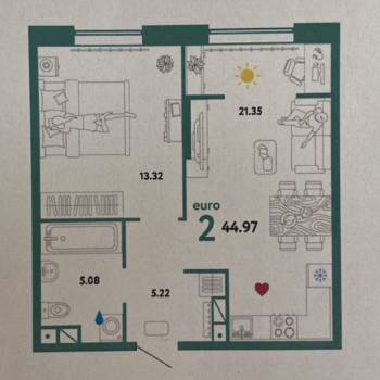 Продается 2-х комнатная квартира, 45 м²