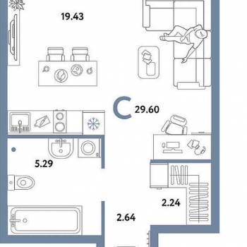 Продается 1-комнатная квартира, 29,7 м²